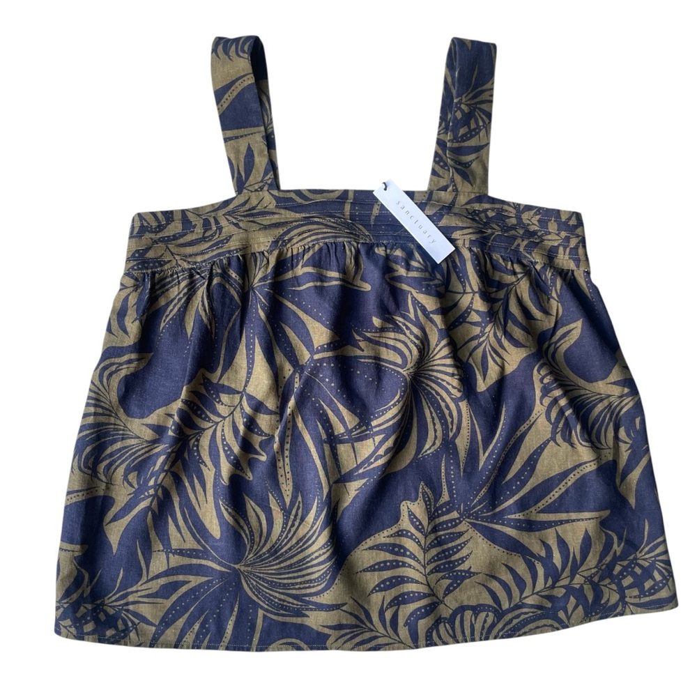 NWT Sanctuary Linen Tropical Print Sleeveless Top | Olive and Navy | Size L